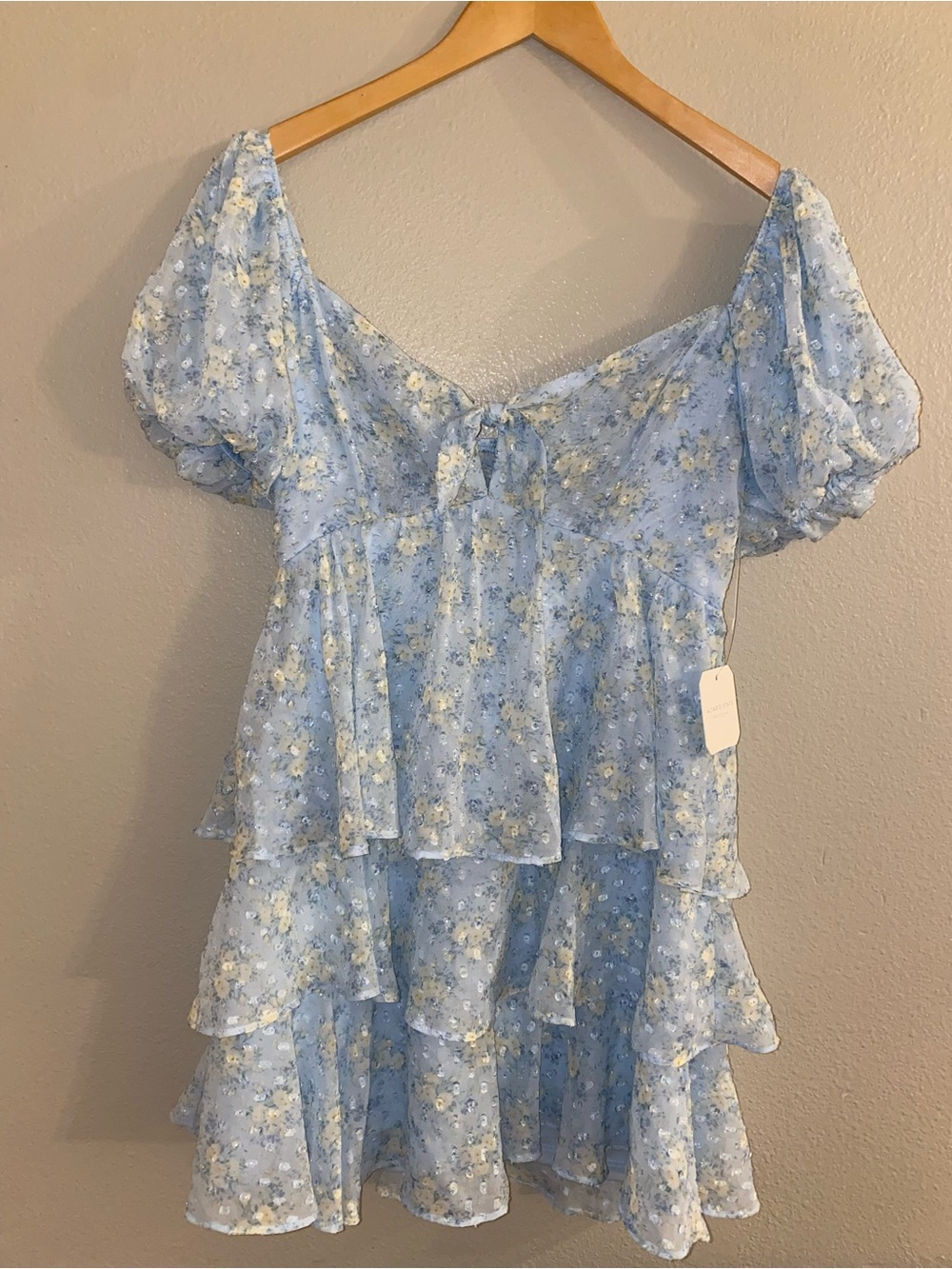 Altar'd State Light Blue Floral Ruffle Tiered Mini Dress NWT Size M Cottagecore